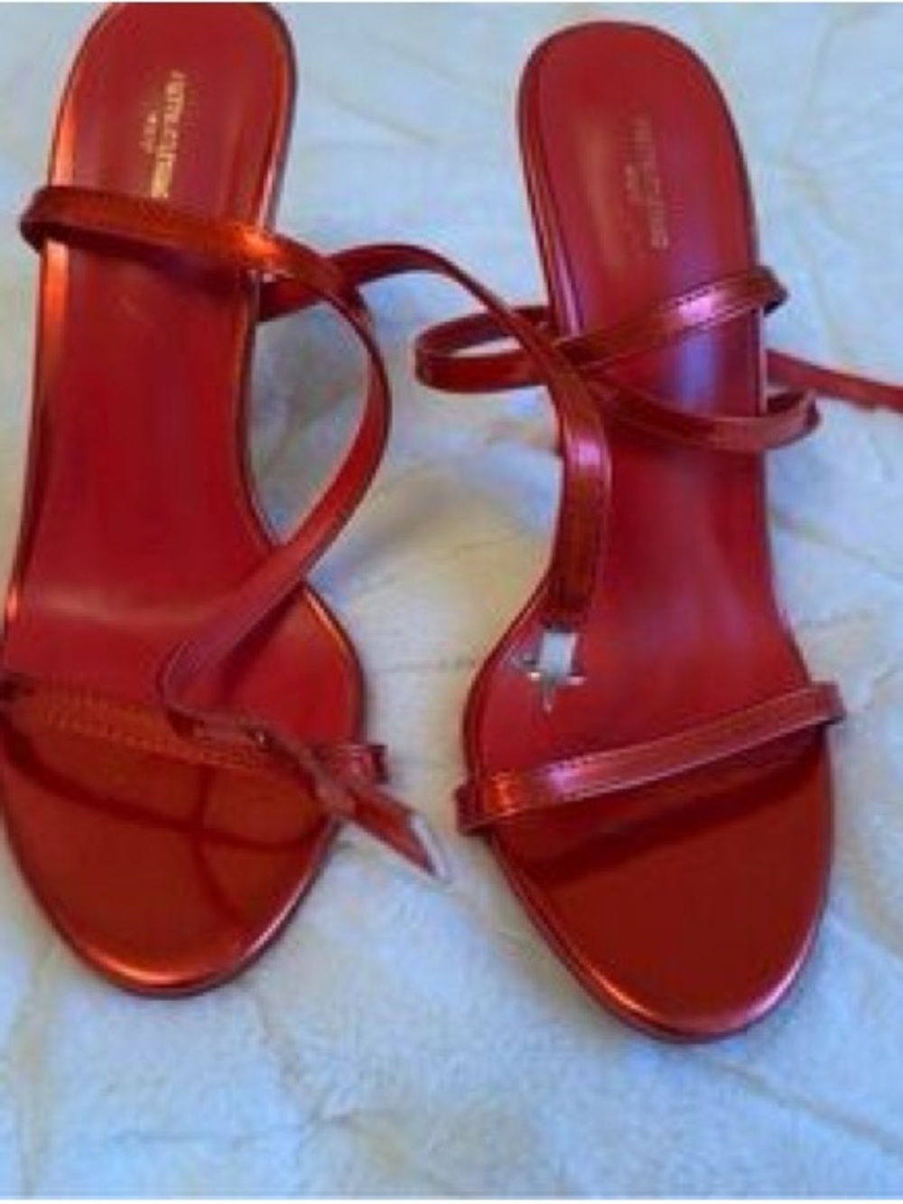 Fashion Nova Metallic Red Strappy Heeled Sandals